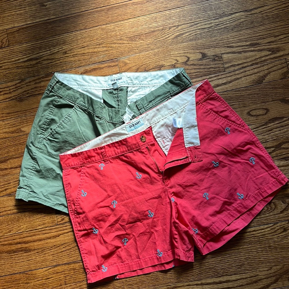old navy shorts. One Army Green short and a Salmon pink pair with blue anchors
